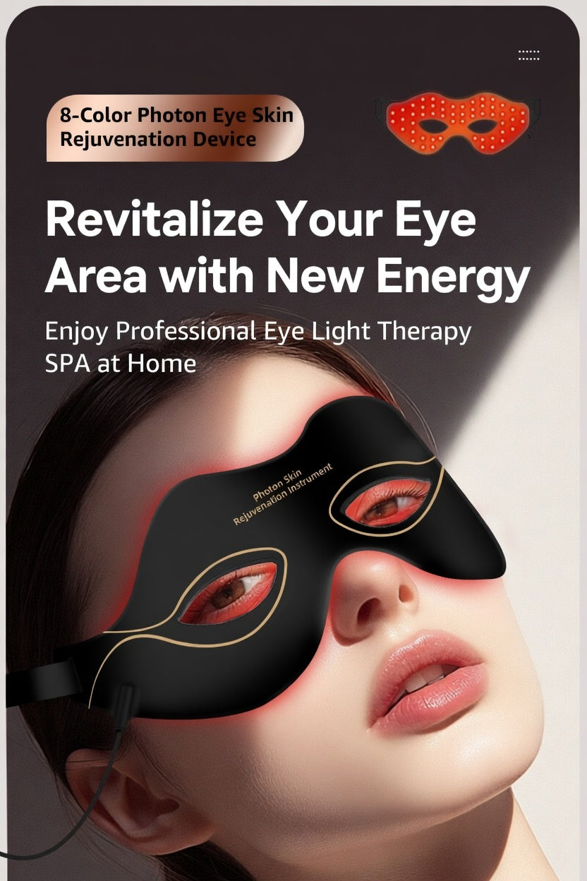 8-Color LED Photon Eye Mask for Dark Circles & Wrinkles Red Light Therapy Skin Rejuvenation Device with Warm Compress, At-Home SPA