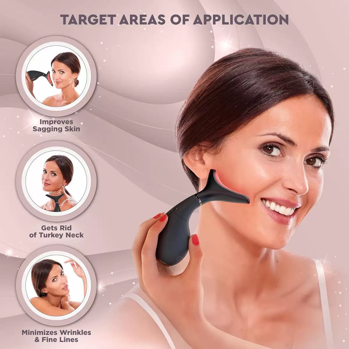 Red Light Face & Neck Beauty Device GLO24K   3 in 1 Facial Massager Tool with LED & Vibration for Skin Revitalization and Neck Firming