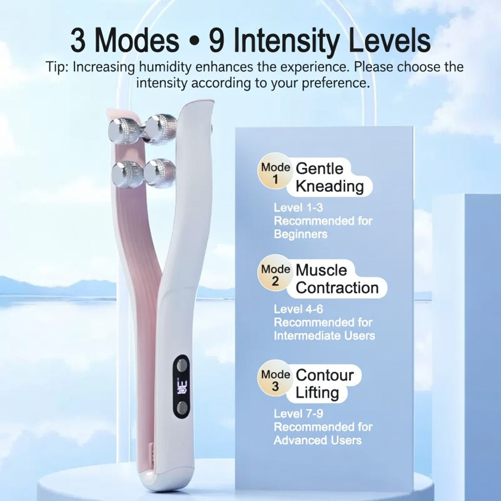 LCD Screen, Electric Face Roller for Lifting & Toning EMS Skin Tightening Device for Puffiness and Fine Lines, USB Rechargeable V-Shape Tool
