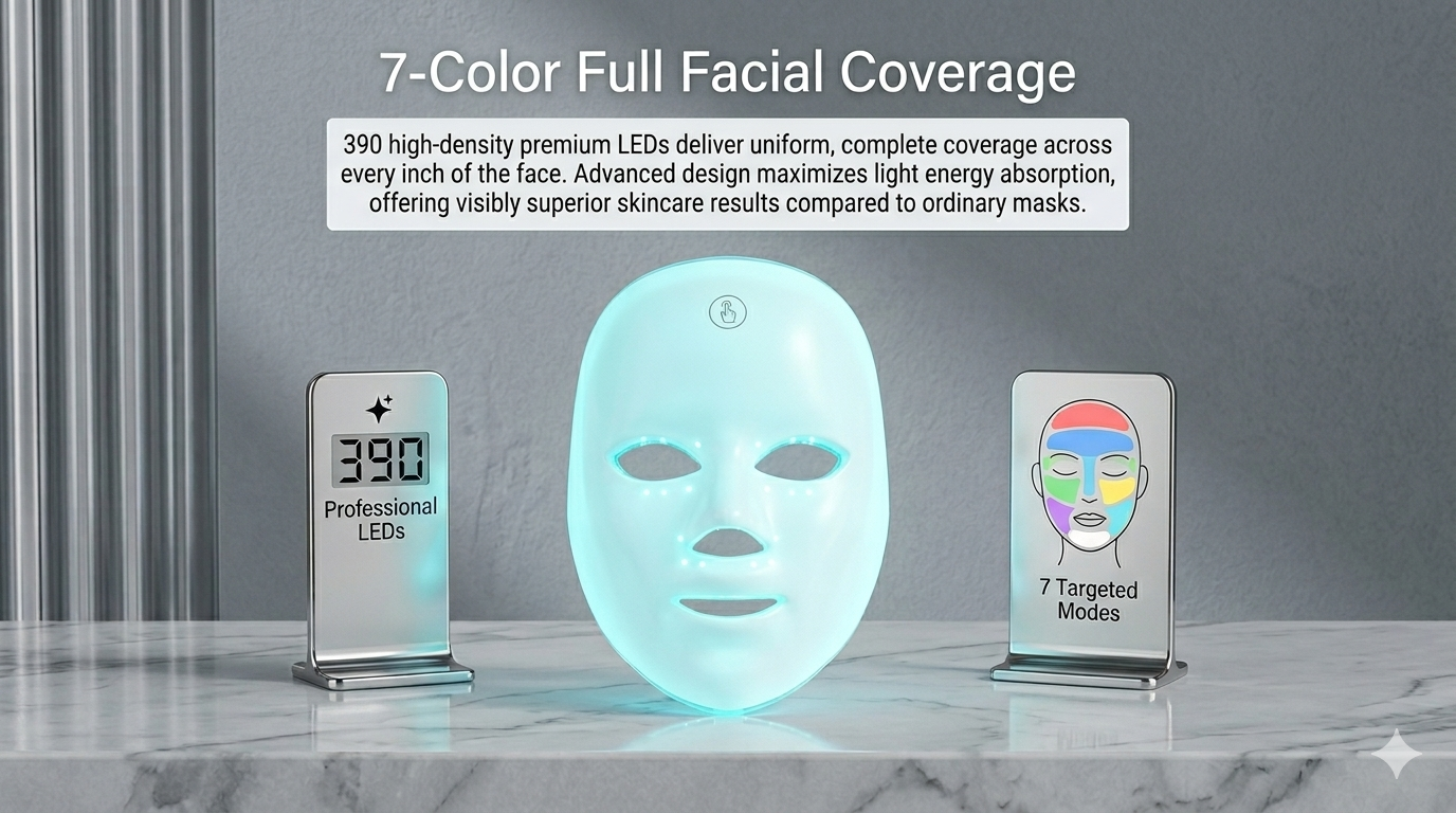 7 Color LED Light Therapy Face Mask - 390 LEDs Professional Skin Rejuvenation | Anti-Aging & Acne Treatment